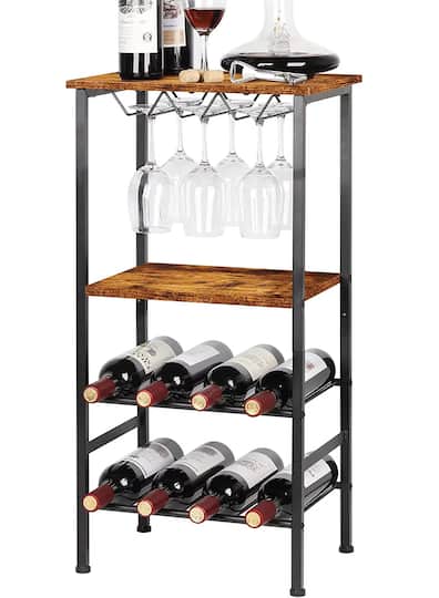 Rustic Brown Freestanding Industrial Wood Wine Rack